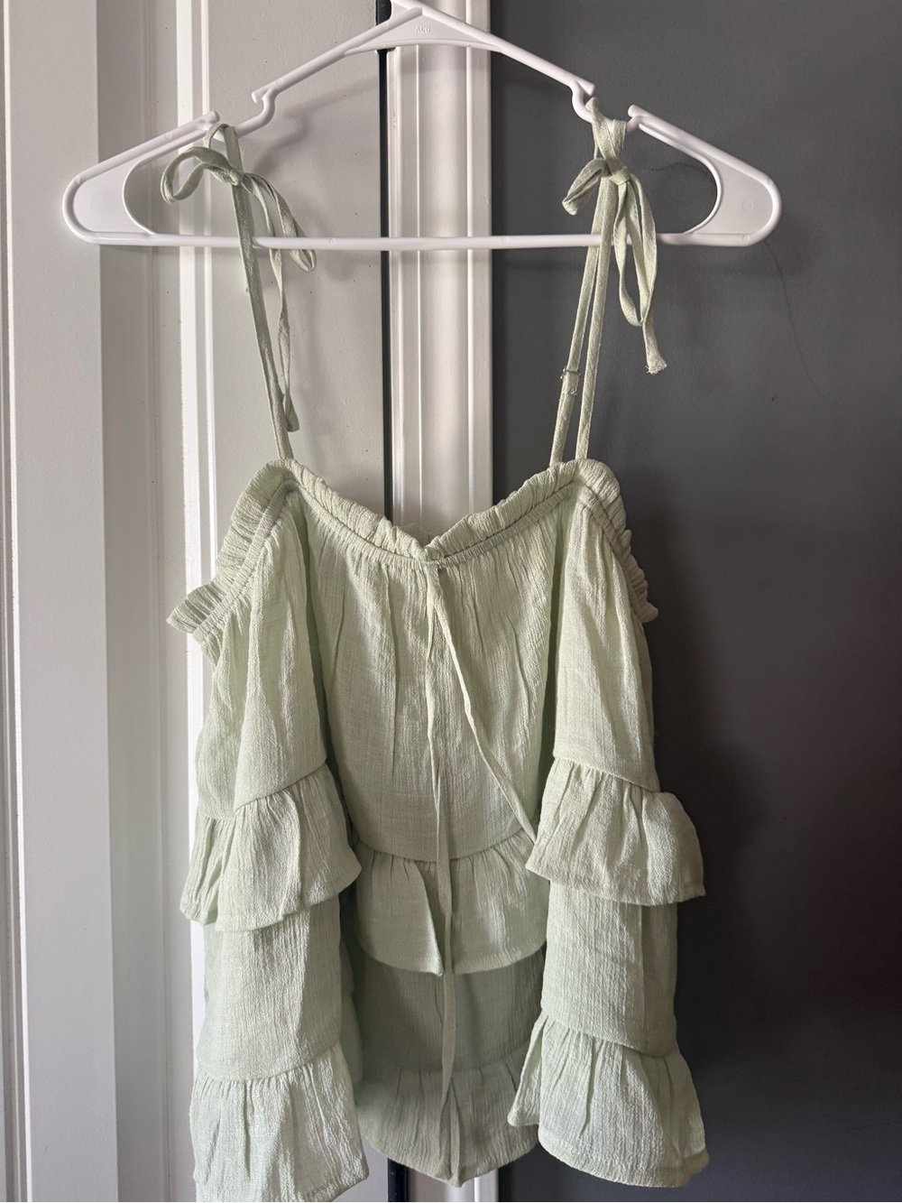 Light Green Ruffle Tie-Shoulder Women's Top